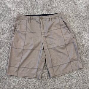 Hang Ten Tan Plaid Quick Dry Hybrid Shorts Men’s Size 34 Pockets 11” Inseam,
